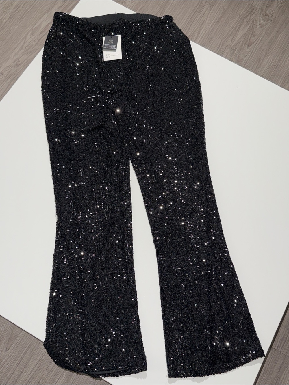 Cable & Gauge Black Sequin Wide Leg Pants Size Large